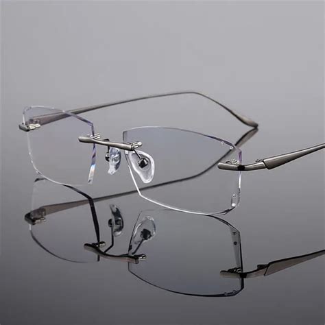 titanium eyeglasses rimless frame fashion exquisite diamond trim mens eyewear prescription