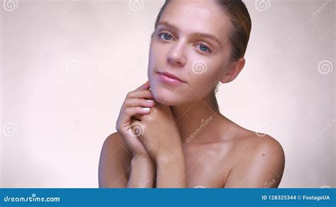 Portrait Of Naked Caucasian Woman Who Is Looking Fresh And Caring About