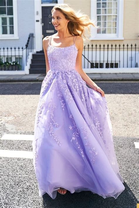 Charming Lilac Prom Dresseshalter Applique Evening Dressescriss Back