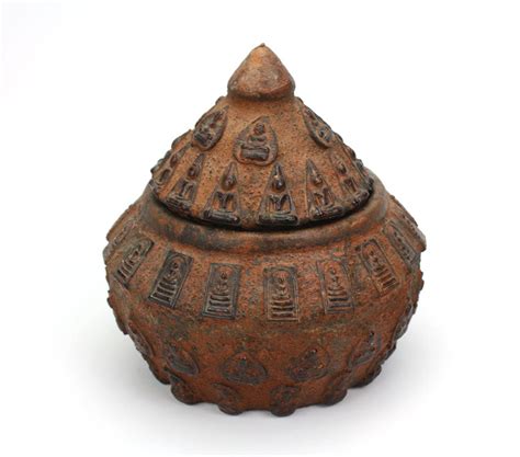 Thai Buddhist Pottery Lidded Pot Farang