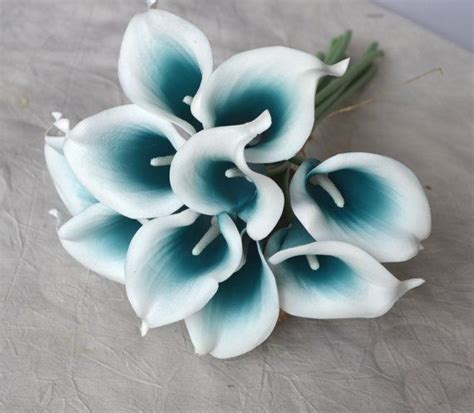 Picasso Teal Blue Calla Lilies Real Touch Flowers DIY Silk Etsy