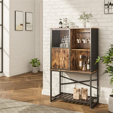 Buy Wine Bar Cabinet For Liquor And Glasses Coffee Station Buffet Sideboard With Wine Glass Rack