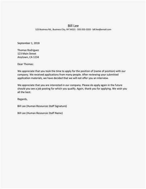 Sample Rejection Letters For Unsuccessful Applicants