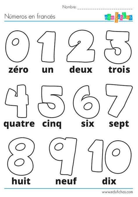 Ficha De Actividades Infantiles Con Los Números En Francés Para