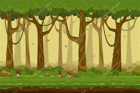 Cartoon forest landscape, endless vector nature background for computer games — Stock Vector ...