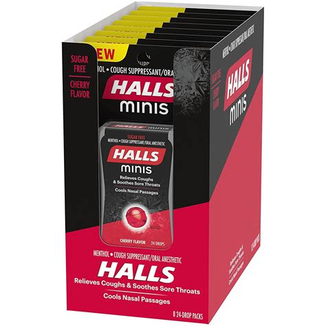 Halls Minis Cherry Flavor Sugar Free Cough Drops 8 Packs Of 24 Drops
