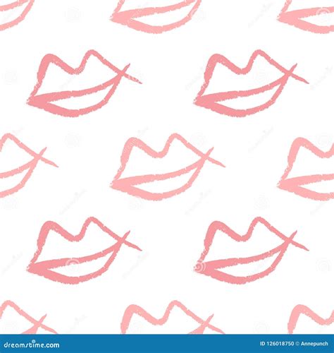 Repeating Outlines Of Lips Drawn By Hand With Rough Brush Cute