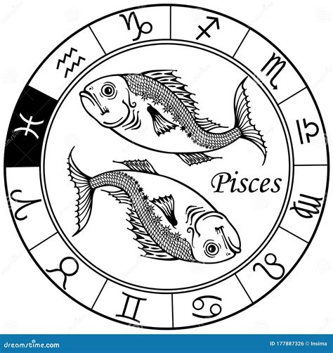 Pisces Astrological Zodiac Sign Black And White Stock Vector