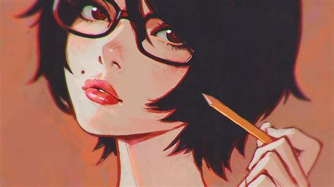 Wallpaper Face Drawing Illustration Anime Glasses Red Cartoon