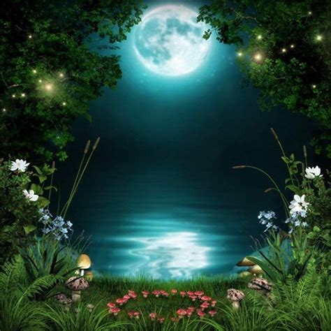 Leowefowa Full Moon Night Ponds Scenery Backdrop 6x6ft