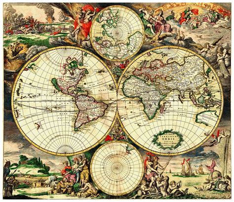 Antique World Map 1689 Vintage Travel Artwork Drawing By Just