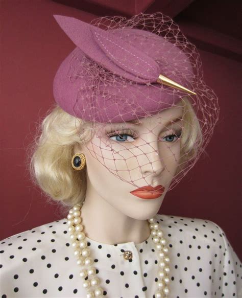 40s 50s Style Vintage Lilac Pillbox Tilt Birdcage Veil Hat Wedding Goodwood Veiled Hats