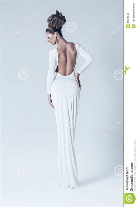 Woman In White Dress With Naked Back Stock Photo Image Of Hips Female