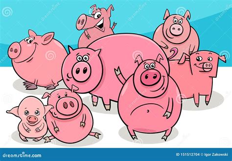 Happy Pigs Farm Animal Cartoon Characters Stock Vector Illustration