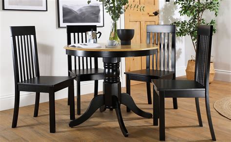 Kingston Round Painted Black And Oak Dining Table With 4 Oxford Black