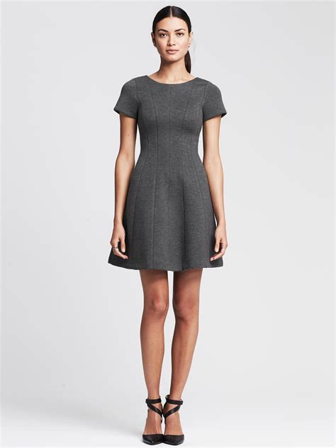 Banana Republic V Back Fit And Flare Dress In Heather Gray Gray Lyst