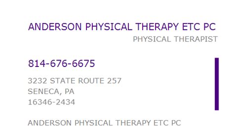 1487647376 Npi Number Anderson Physical Therapy Etc Pc Seneca Pa