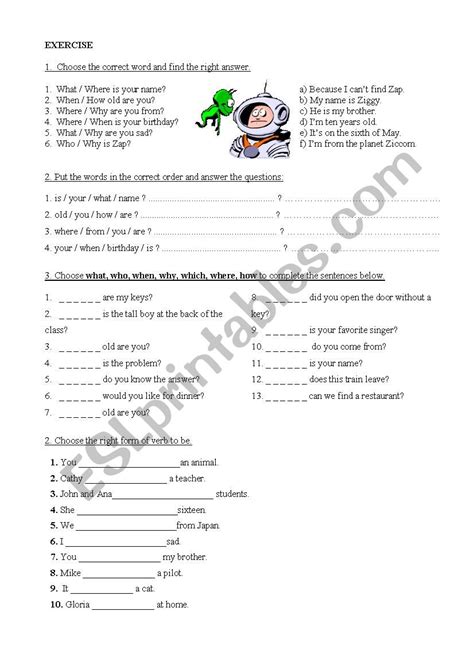 Verb To Be And Wh Questions Exercises Esl Worksheet By Kiaya