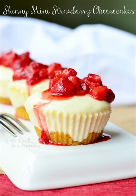 Skinny Strawberry Topped New York Style Mini Cheesecakes Will Cook