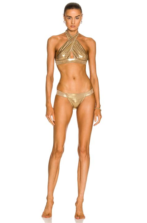 Norma Kamali Cross Halter Bikini Top In Gold Fwrd