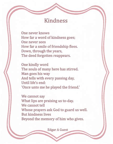A Poem Written In Pink And White With The Words Kindness On It As Well As