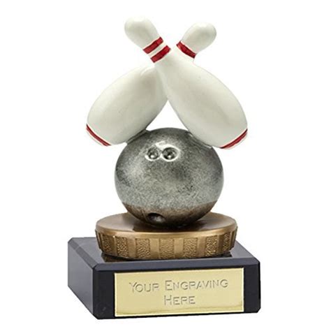 10cm Ten Pin Bowling Trophy Award 2 Skittles On Bowling Ball Free