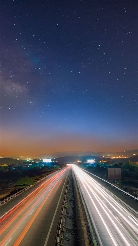 Starry Sky Night Road Traffic Iphone 8 Wallpapers Free Download
