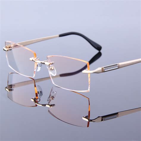 luxury reading glasses men rimless eyeglasses gentleman hyperopia hmc coating male eyewear gold