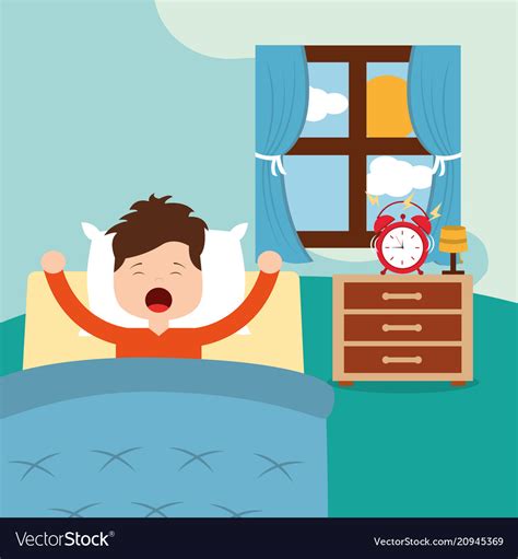 Little Boy Waking Up In A Royalty Free Vector Image