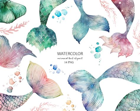 Watercolor Mermaid Tail Clipart Sea Beach Clipart Mermaid Tails Clipartmermaid Tails Clip Art