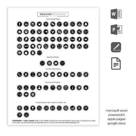 Resume Icons Set Recolorable Icons For Microsoft Word Etsy