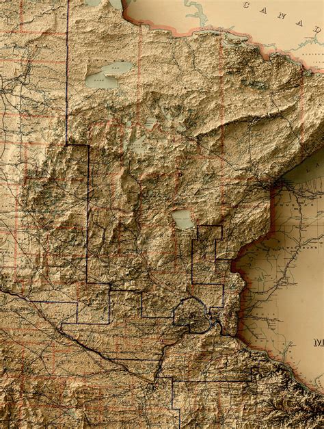Minnesota Map Relief Map Of Minnesota Minnesota Old Map Etsy