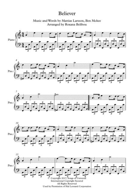 I just need this for me and a friend! Believer A Minor By Imagine Dragons Piano Music Sheet ...
