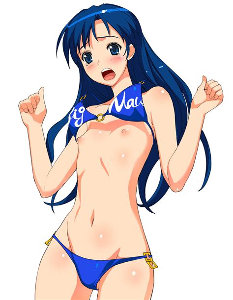 Rule 34 Bikini Blue Hair Chihaya Kisaragi Flat Chest Idolmaster Kisaragi Chihaya Swimsuit