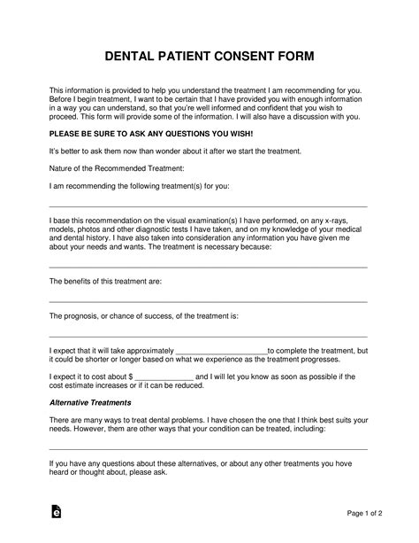 Free Dental Patient Consent Form Pdf Word Eforms