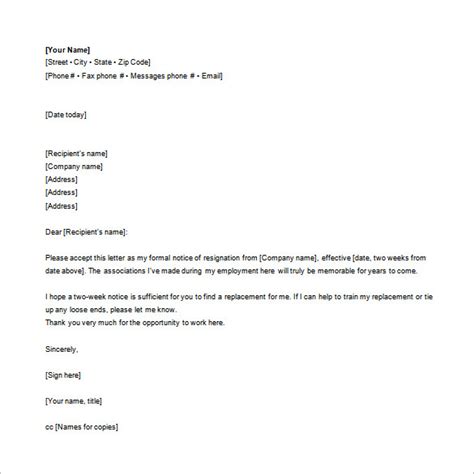 email resignation letter templates  sample