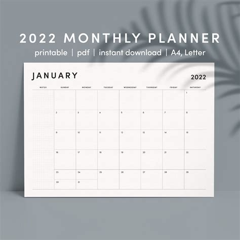 Printable 2022 Monthly Planner Printable 2022 Calendar Etsy Uk