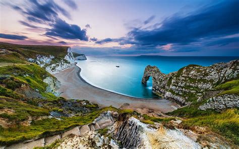Durdle Door Dorset Inglaterra Rocas Mar Azul Cielo Mar