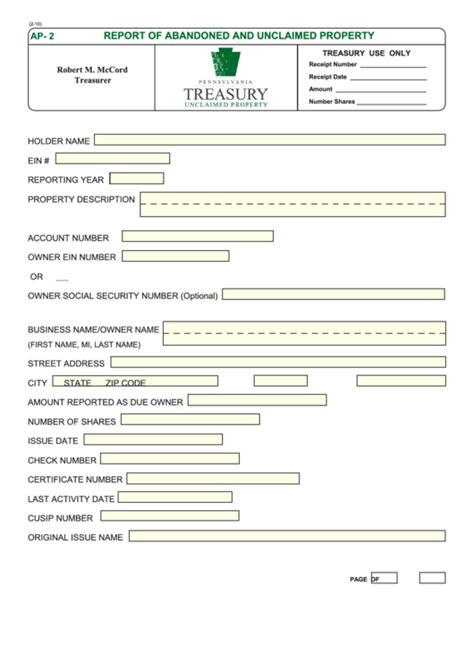 Fillable Form Ap 2 Report Of Abandoned And Unclaimed Property