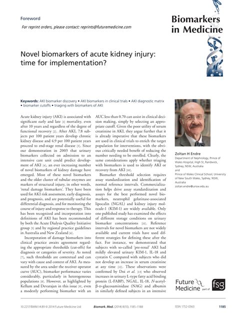 Pdf Novel Biomarkers Of Acute Kidney Injury Time For Implementation