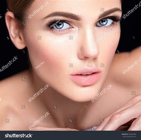 Beautiful Woman Model No Makeup Clean Stock Photo