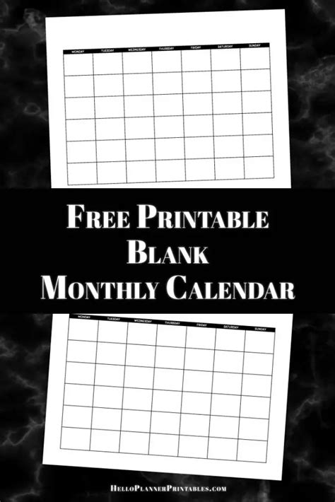 Blank Monthly Calendar Free Download Hello Planner Printables