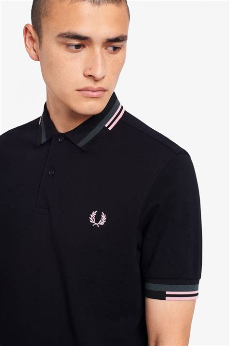 abstract tipped polo shirt black mens fred perry polo shirts garden summerland