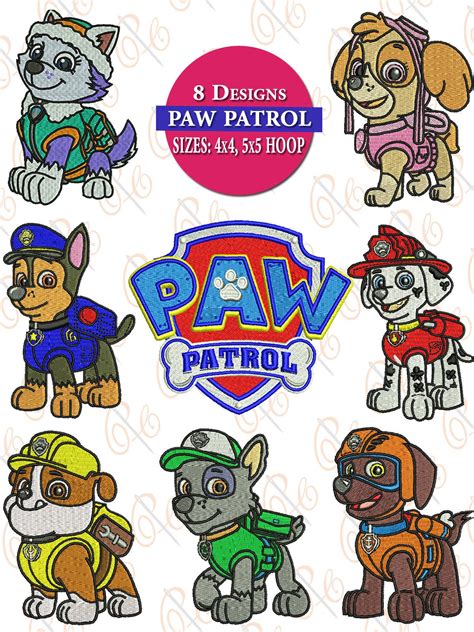 Paw Patrol Machine Embroidery Design Set Of 8 Chase Marshal Zuma