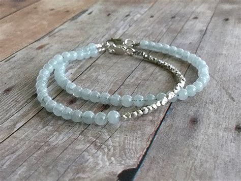 Genuine Aquamarine Bracelet March Birthstone Jewelry Blue Etsy