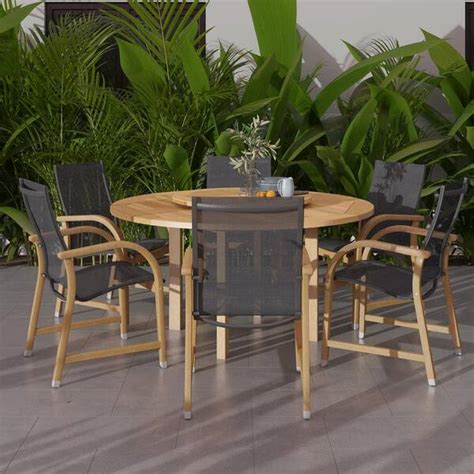 Amazonia Naty Lazy Susan 7 Piece Wood Round Outdoor Dining Set