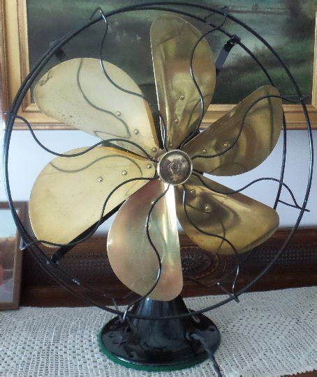 Large Emerson Model 73668 Oscillating Fan With Six Brass Blades Circa