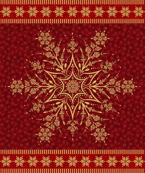24194m 26 red gold metallic snowflake panel 36 shimmer frost deborah edwards for northcott