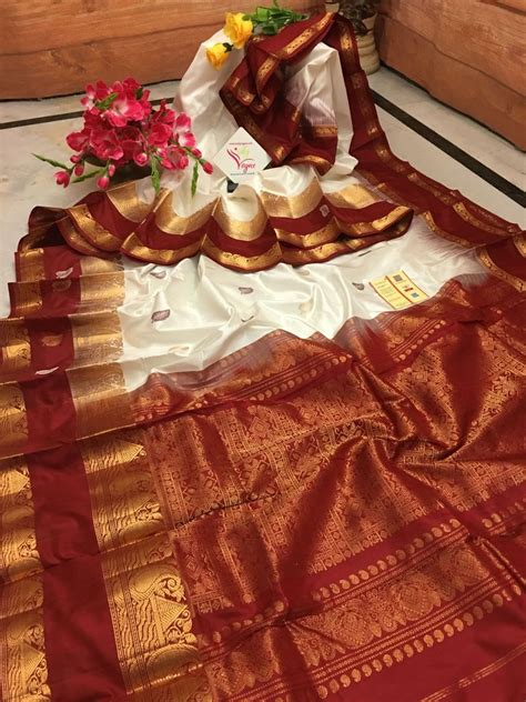 pure white and deep maroon color kanjeevaram silk mark saree maroon saree saree kanjivaram