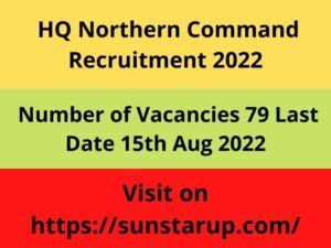 HQ Northern Command Recruitment 2022 Sunstarup